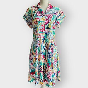 Carolina Maid Dress House Abstract 1960's Button Front Short Sleeve Midi 12 VTG